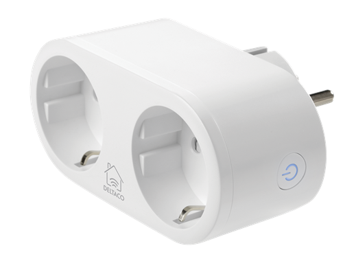 Deltaco Smart Home Switch - Dobbel strømplugg m/WiFi 2.4GHz